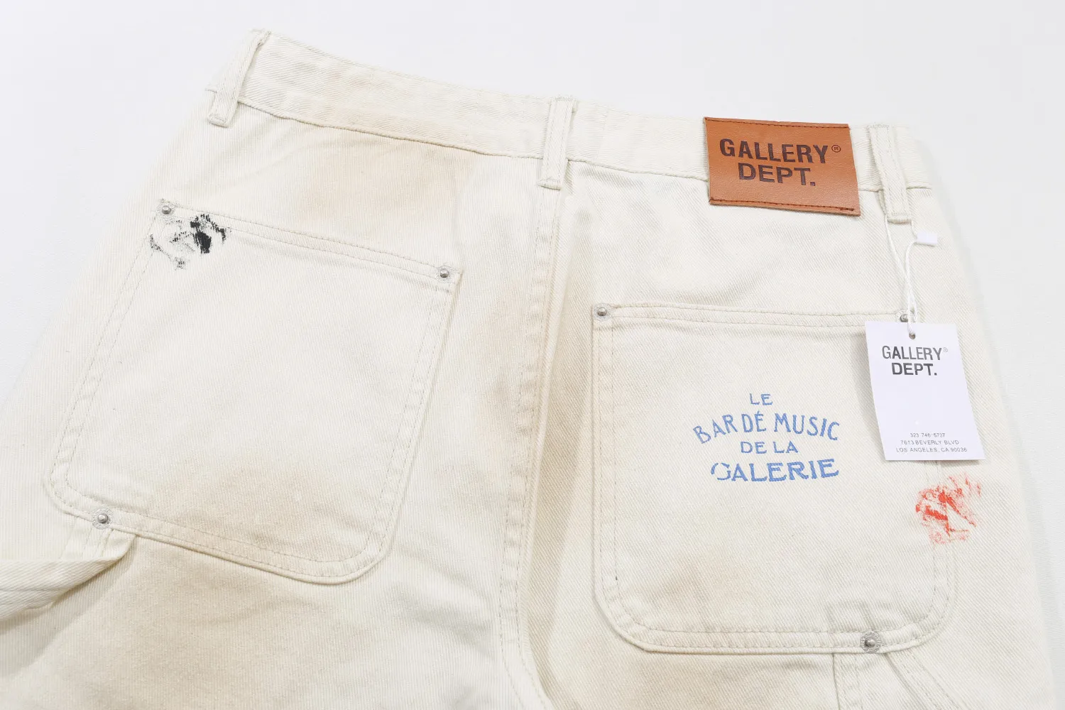 660#Gallery Dept new hand-painted splash-ink mud-dyed distressed style overalls logging pants washed off-white spliced ​​micro-flared jeans beautiful trendy versatile casual pants off-white S~XL P270